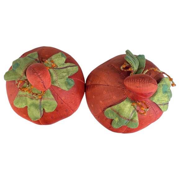 Pier 1 Import Fabric Pumpkin Set of 6 Autumn Harvest Decor Halloween Rust Yellow - Picture 5 of 12